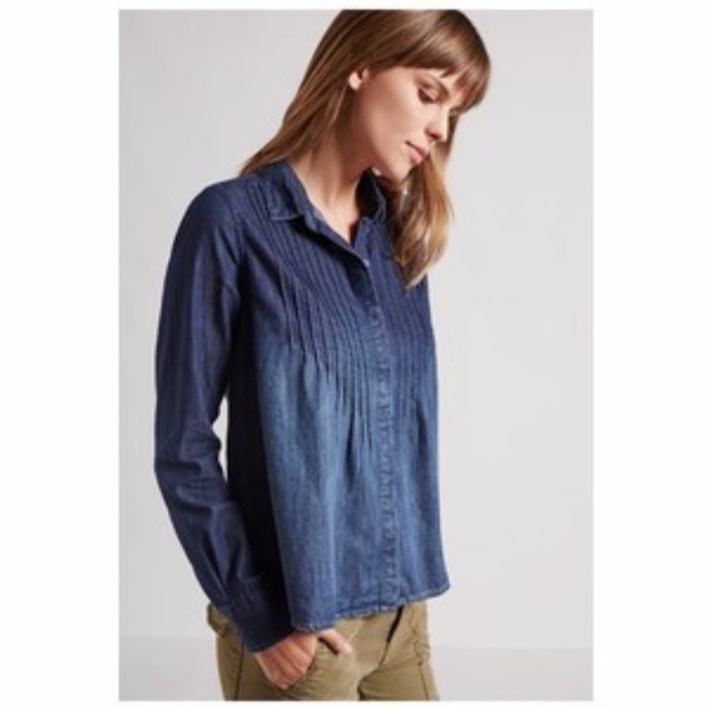Current/Elliott Denim Ombre Pintuck Button Down Top Shirt